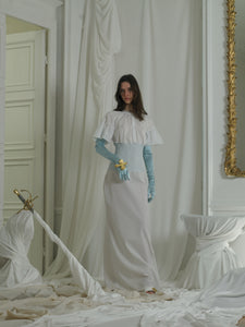 Elongated Satin Gloves and Brooch - Ocean