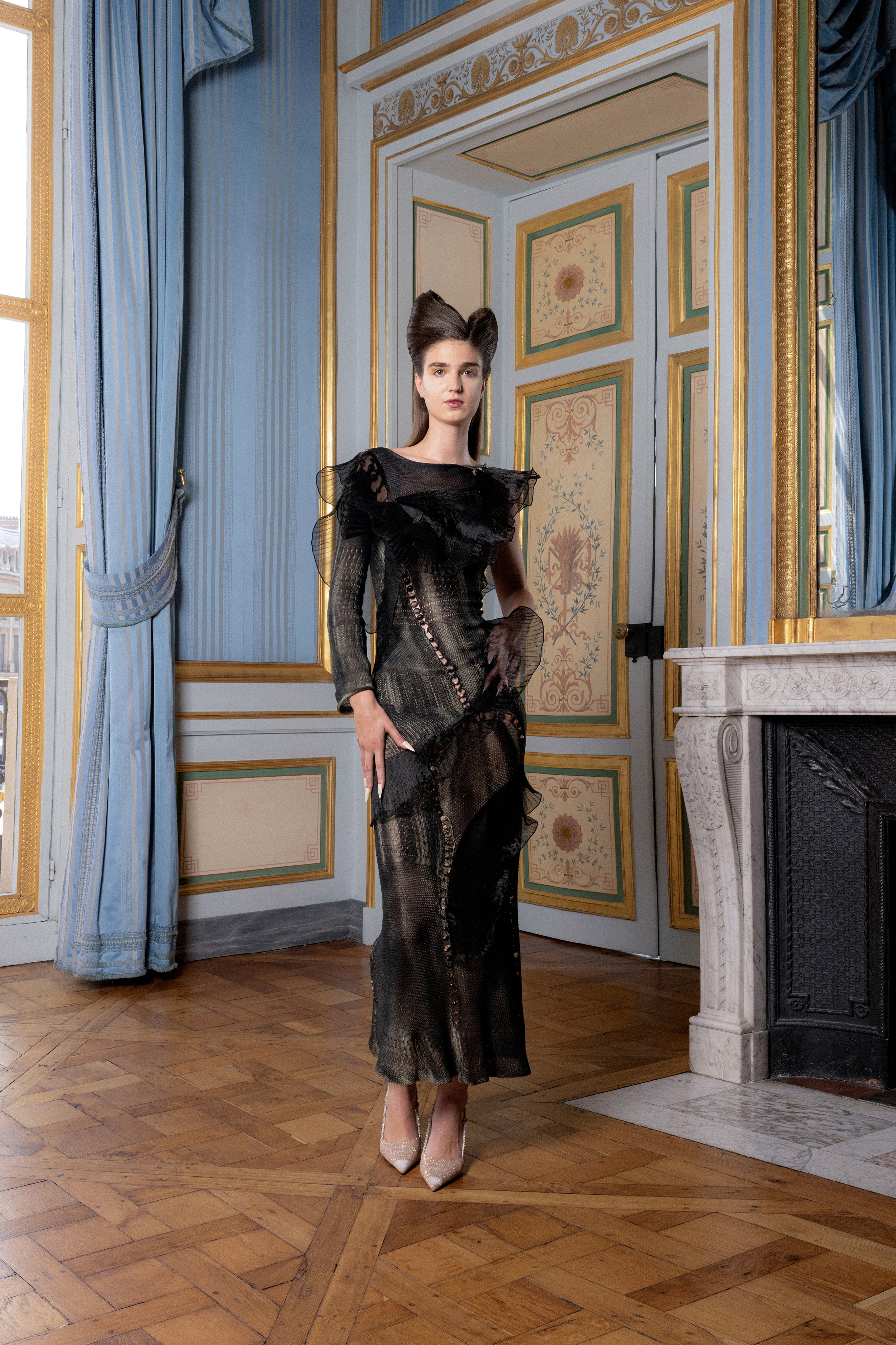 Couture : Rushed Ribbon knit dress - Noire Vert PEET DULLAERT Couture : Rushed Ribbon knit dress - Noire Vert PEET DULLAERT