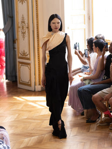 Couture : Two-Tone Draped Dress- Noir Apricot