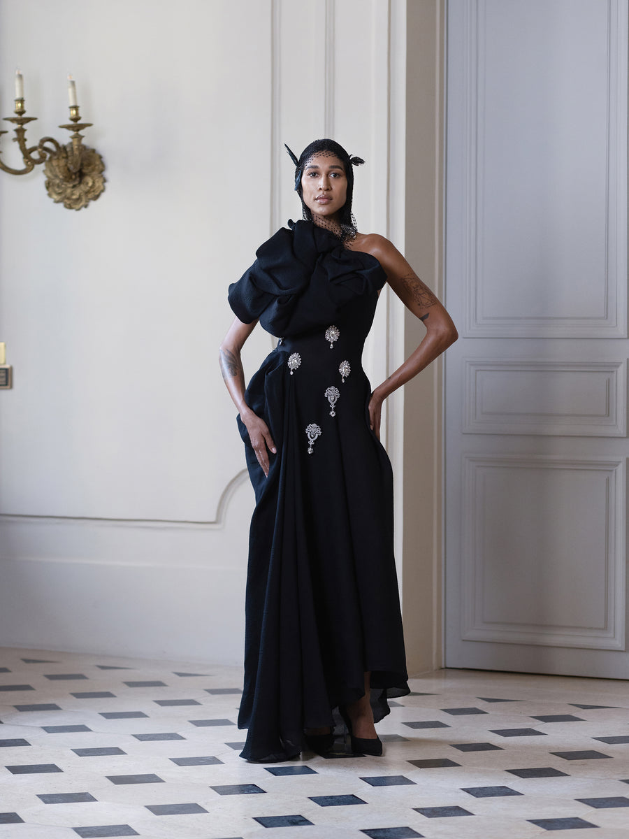 Couture : Sculptured Gia Drape Dress - Black