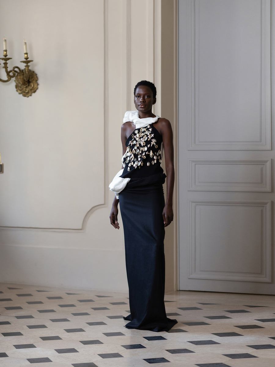Couture : Draped Skye Dress - Noir Blanc