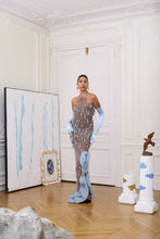 Load image into Gallery viewer, Techno-Pleat Faux-Feather Dress - Greige/Oceane