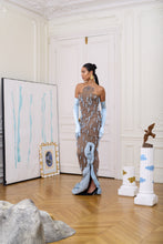 Load image into Gallery viewer, Techno-Pleat Faux-Feather Dress - Greige/Oceane