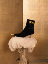 Load image into Gallery viewer, Artisanal Trigon Heeled Boots - Black/Gold