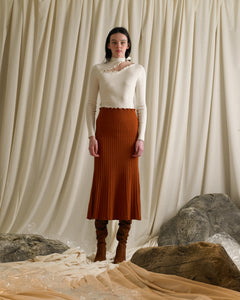 Rib-knit Midi A-line Skirt - Ivory