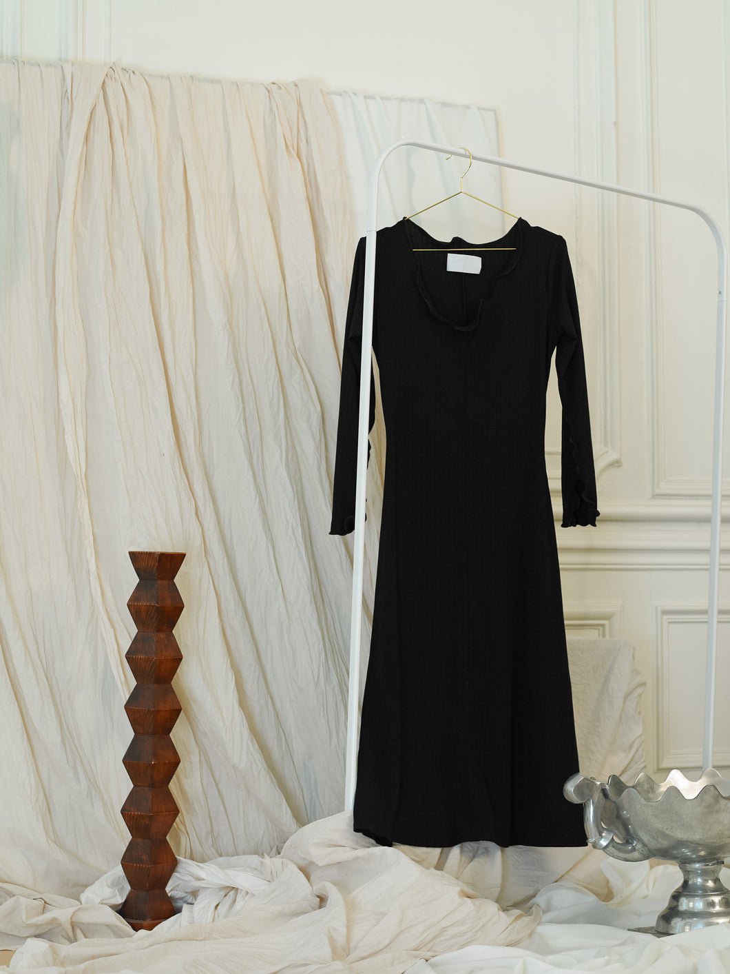 Rib-Knit Dress - Black