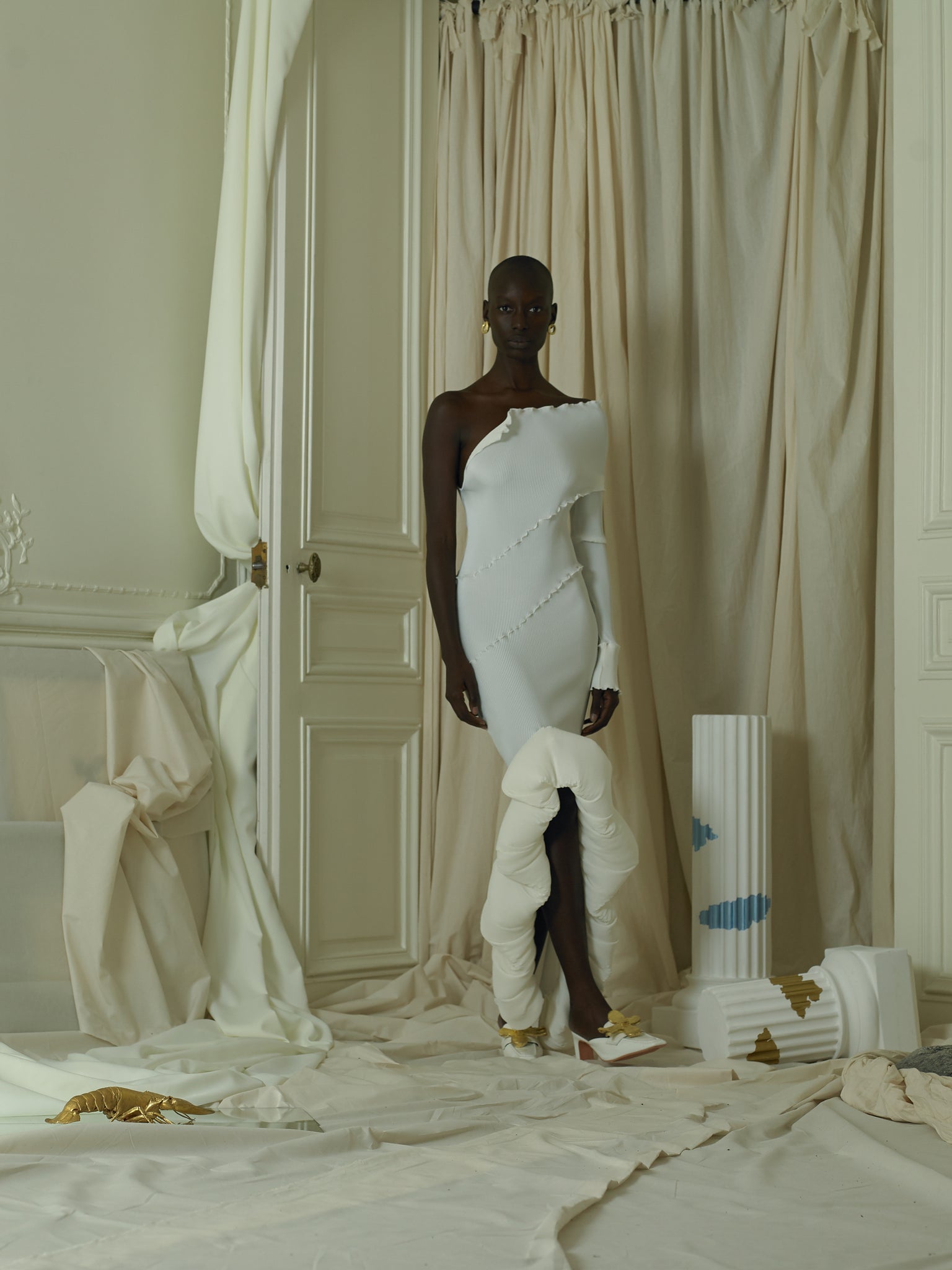 Techno-pleat Cloud Dress - Ivory Mist PEET DULLAERT Techno-pleat Cloud Dress - Ivory Mist PEET DULLAERT