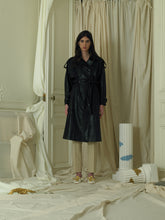 Load image into Gallery viewer, Faux-Leather Trench Coat - Black
