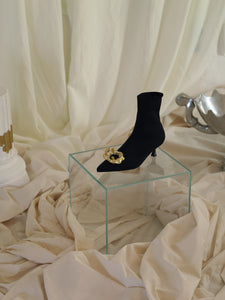 Techno-Knit Galea Low-Heeled Boots - Black/Gold