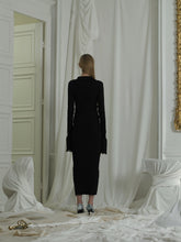 Load image into Gallery viewer, Elongated Rib-knit Cardigan Dress - Black