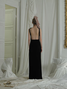 Couture : Sculptured Watteau Dress with Removable Cape - Black
