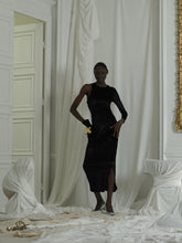 Load image into Gallery viewer, Crushed Velvet Wave Dress - Black