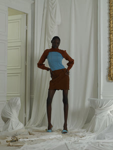 Corduroy Stretch Mini Skirt - Mattone