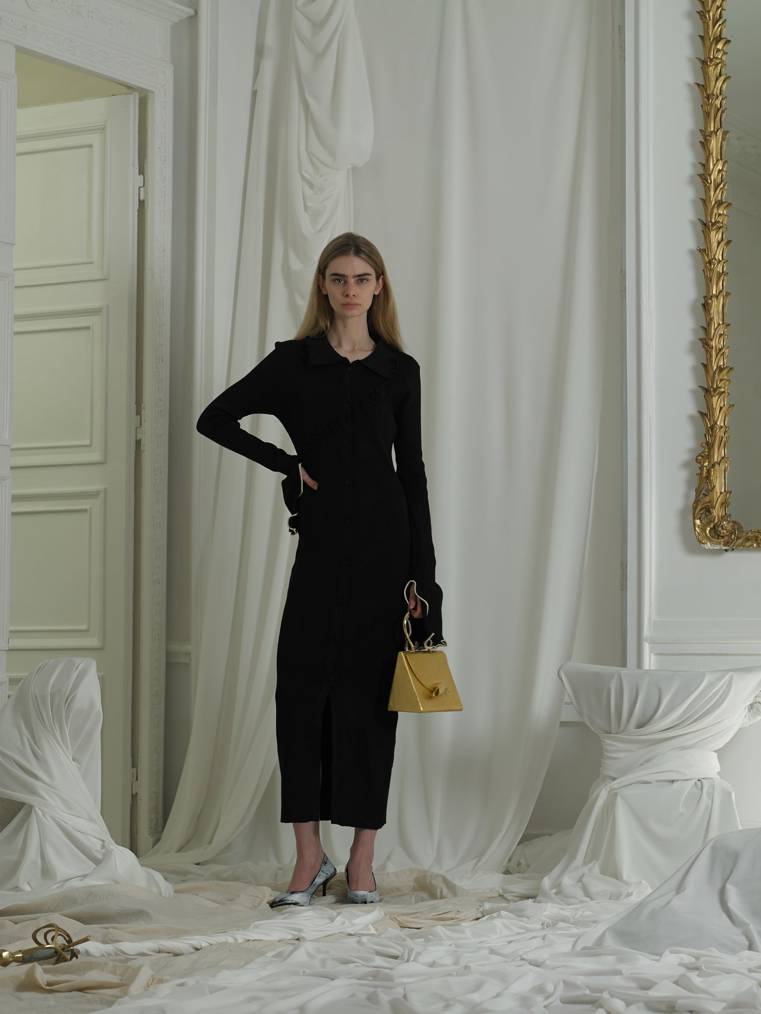 Elongated Rib-knit Cardigan Dress - Black PEET DULLAERT Elongated Rib-knit Cardigan Dress - Black PEET DULLAERT