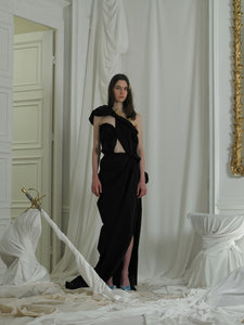 Couture : Sculptured Cana Drape Dress - Black